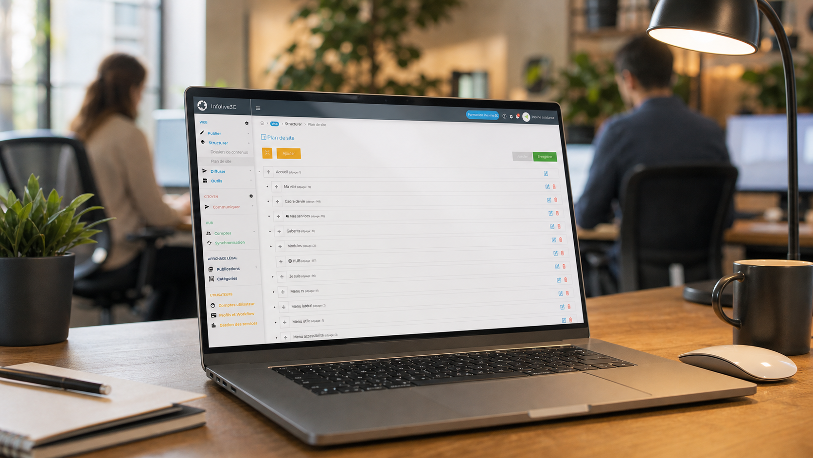 Interface d'organisation des contenus